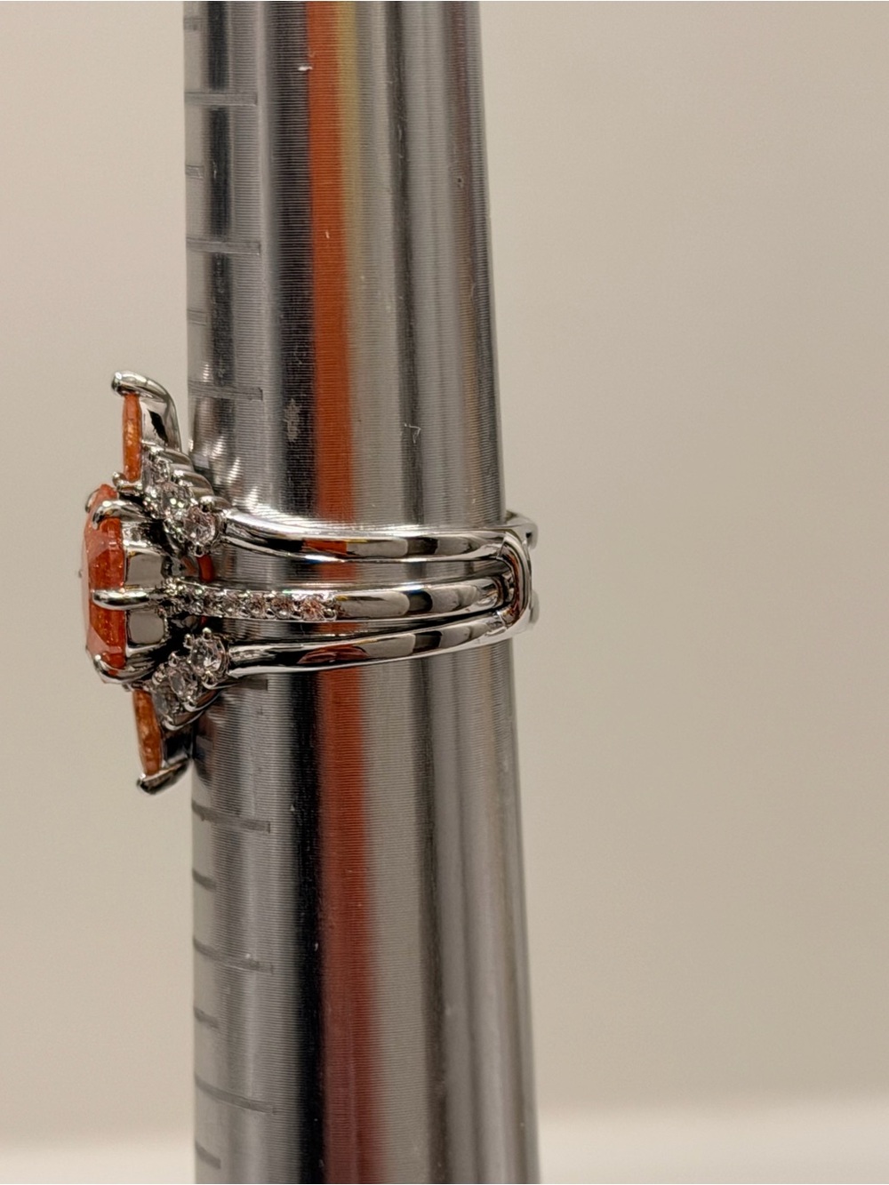 Hexagon Orange Gemstone Halo Ring in Silver Tone by Bomb Party NWOT! - Picture 4 of 6